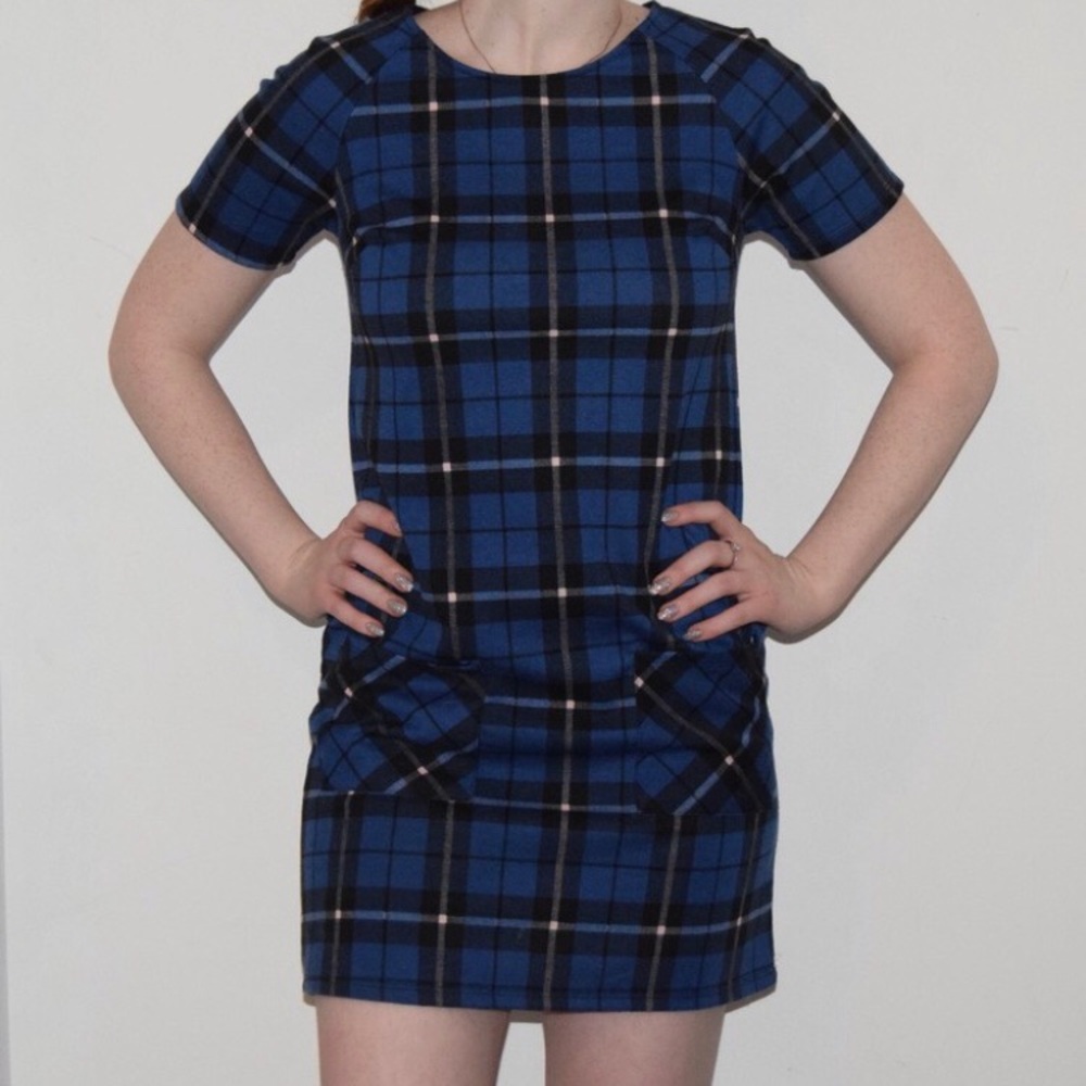 Blue Plaid Shift Dress